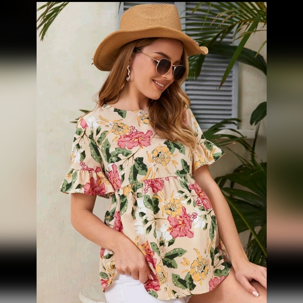 MATERNITY Yellow Tropical Blouse